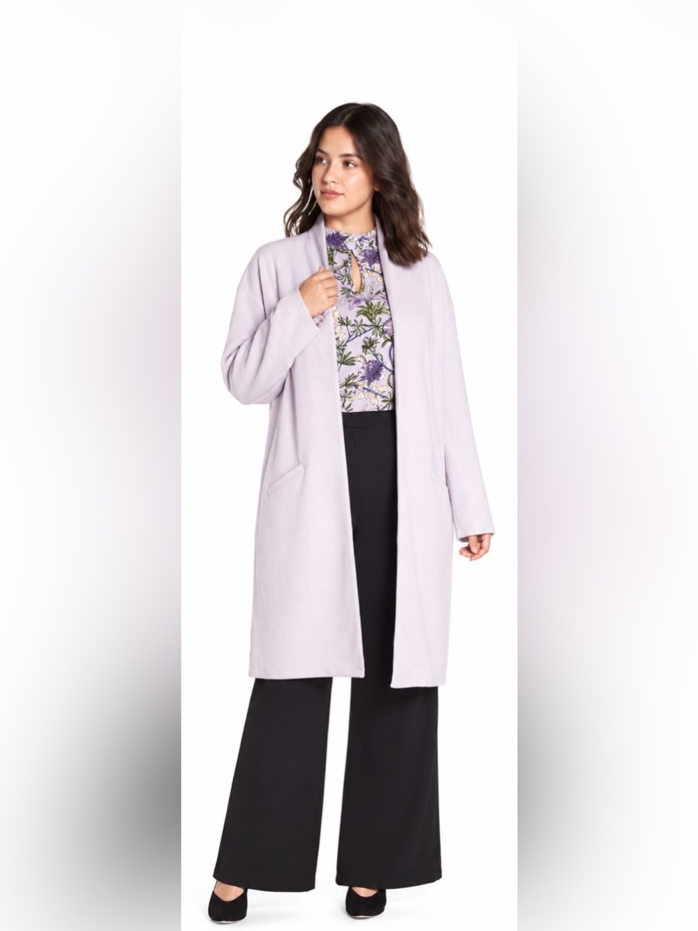Leith Women's Small Lavender Open Front Midi Lightweight Jacket